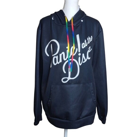 Panic! At The Disco Black Hoodie With Rainbow Drawstrings Size Medium - Picture 1 of 10